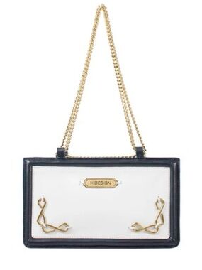 Hidesign White & Black Leather Chain Shoulder Bag